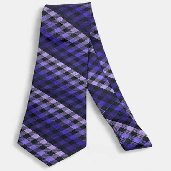 Croft & Barrow Silk Tie Purple Geometric Checker Formal Professional - Picture 4 of 6